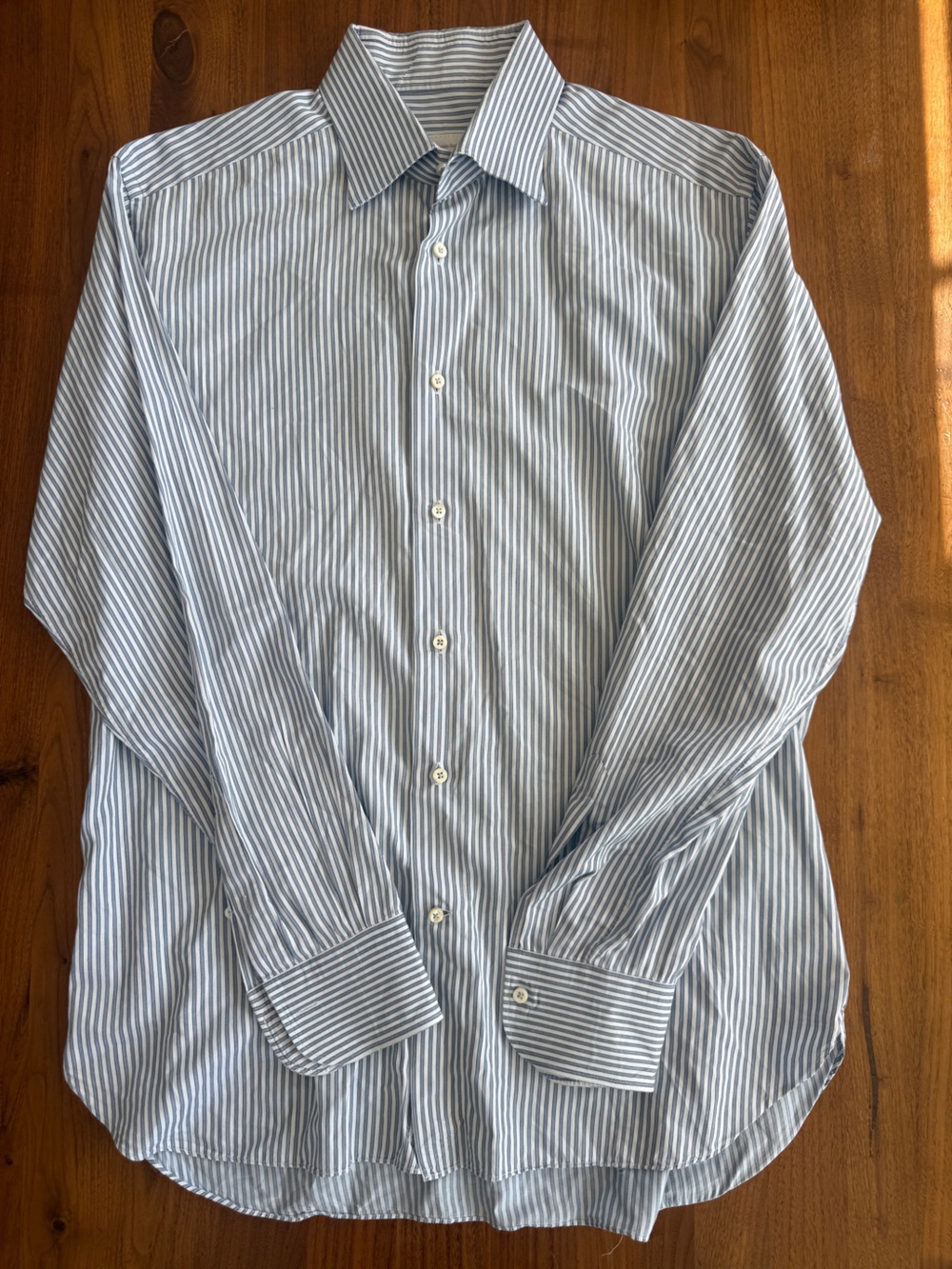 Ermenegildo Zegna Dress Shirt Mens 16 41 Blue Stripe Cotton Button Up